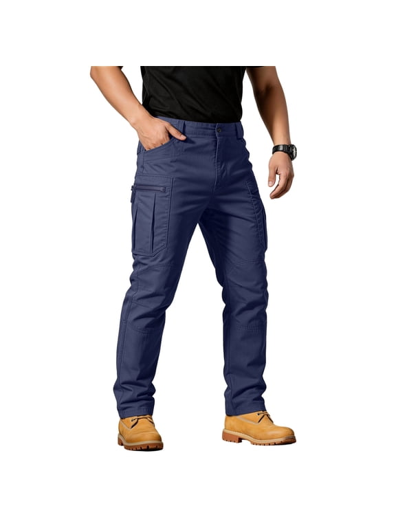 Mens Tactical Pants Ripstop Cargo Work Trousers with Multi Pocket Water Resistant Breathable Design for Hiking Camping Blue M
