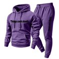 thumbnail image 1 of Delconic Mens Two Piece Fleece Tracksuit Set Hoodie and Straight Leg Pants with Letter Print Drawstring Hood Elastic Waist Pullover Purple S, 1 of 4