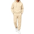 thumbnail image 1 of Delconic Mens Two Piece Hoodie Sweatpants Set Pullover Hooded Sweatshirt and Jogger Pants Casual Athletic Tracksuit Khaki L, 1 of 3