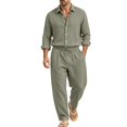 thumbnail image 1 of Delconic Mens Two Piece Outfit Long Sleeve Button Front Shirt and Drawstring Straight Leg Pants Casual Vacation Set Army Green L, 1 of 9