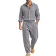 thumbnail image 1 of Delconic Mens Two Piece Outfit Long Sleeve Button Front Shirt and Drawstring Straight Leg Pants Casual Vacation Set Gray 2XL, 1 of 9