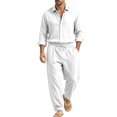 thumbnail image 1 of Delconic Mens Two Piece Outfit Long Sleeve Button Front Shirt and Drawstring Straight Leg Pants Casual Vacation Set White 3XL, 1 of 9