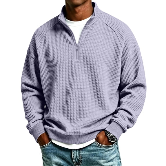 Knit Ribbed Purple Top Delconic Mens Waffle Knit Quarter Zip Pullover Sweater Mock Neck Long ...
