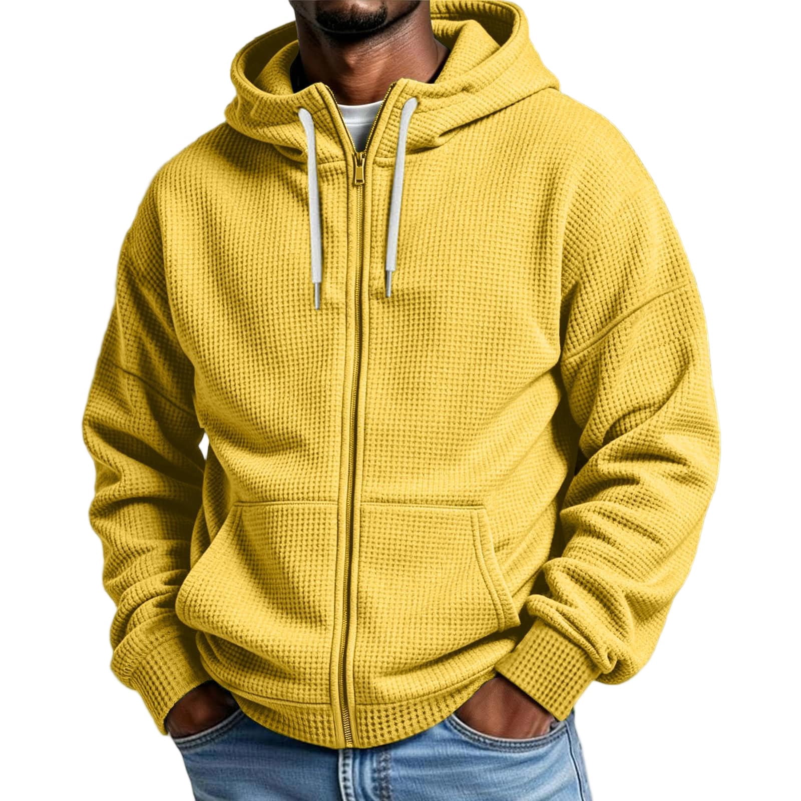 Delconic Mens Waffle Knit Zip Up Hoodie Long Sleeve Hooded Sweatshirt ...