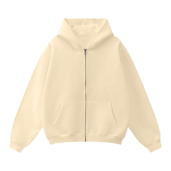 Delconic Mens Winter Casual Full Zip Hooded Sweatshirt Jacket Long Sleeve Relaxed Fit Drawstring Hoodie Sweatshirt Outerwear Beige L