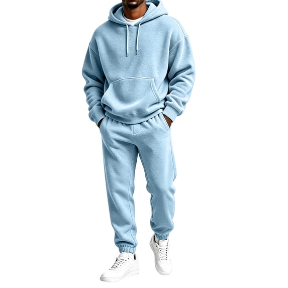 Delconic Mens Womens Fleece Hoodie and Jogger Set Pullover Hooded Sweatshirt Elastic Cuff Sweatpants Two Piece Outfit Light Blue L