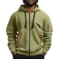thumbnail image 1 of Delconic Mens Zip Up Hoodie Jacket Long Sleeve Drawstring Hood Sweatshirt with Multiple Zipper Pockets Casual Active Outerwear Army Green L, 1 of 9