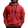 thumbnail image 1 of Delconic Mens Zip Up Hoodie Jacket Long Sleeve Drawstring Hood Sweatshirt with Multiple Zipper Pockets Casual Active Outerwear Red 3XL, 1 of 9