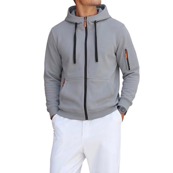 Delconic Mens Zip Up Hoodie Sweatshirt Lightweight Casual Athletic Jacket Long Sleeve Hooded Track Top with Pockets Gray L