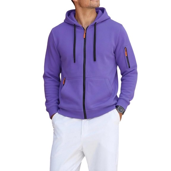 Delconic Mens Zip Up Hoodie Sweatshirt Lightweight Casual Athletic Jacket Long Sleeve Hooded Track Top with Pockets Purple L