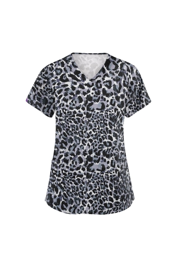 Scrub Tops Women Short Sleeve Plus Size V-Neck Fun Printed Scrubs Top Medical Nursing Uniforms with Pockets Dark Green XL
