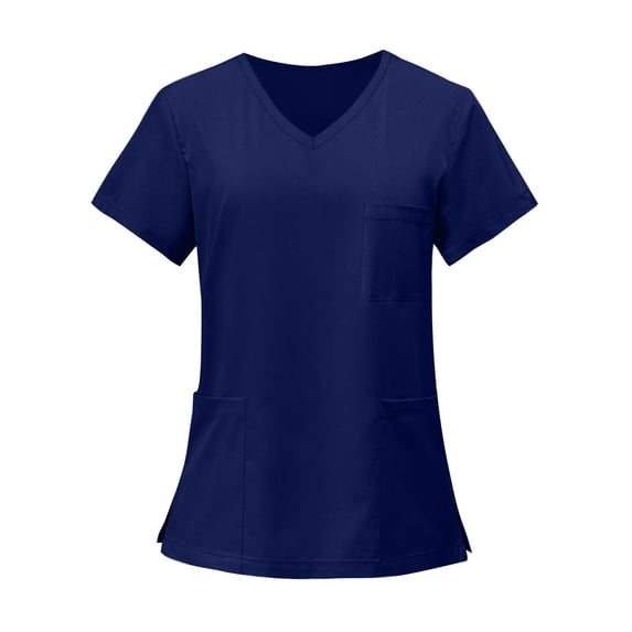 Delconic Scrub Tops for Women Plus Size Stretchy V-Neck Scrub Shirts with 3 Pockets Breathable Short Sleeve Nurse Uniforms Navy 4XL