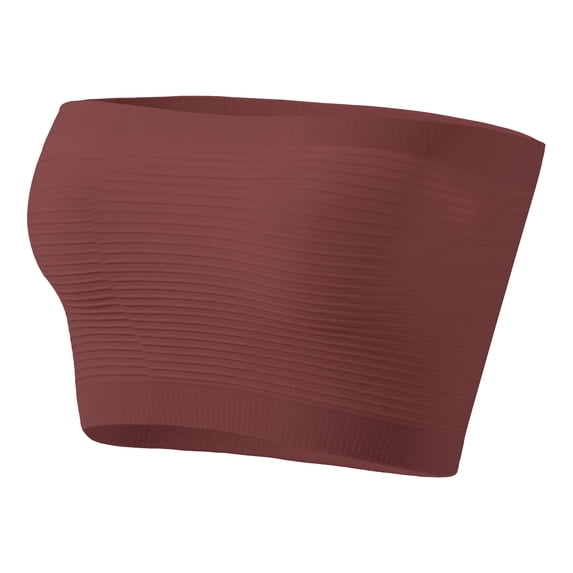 Delconic Seamless Bandeau Tube Top for Women Stretch Strapless Ribbed Crop Top Lightweight Breathable Pullover Design Brown 36