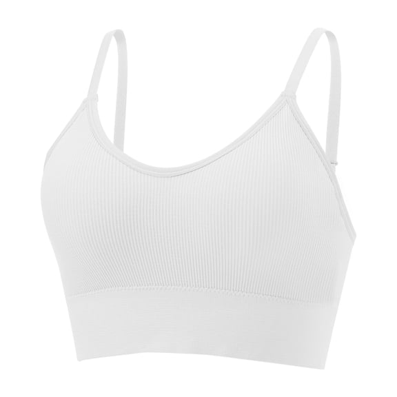 Delconic Seamless Ribbed Knit Bralette with Adjustable Straps for Women Soft Stretch Pullover Crop Tank Top Underwear White 36