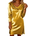 thumbnail image 1 of Delconic Stylish, Elegant, And Sophisticated Mid-length Long-sleeved Neck Dress For Women Gold XL, 1 of 8