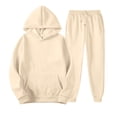 thumbnail image 1 of Delconic Unisex Winter Fleece Lined Hoodie and Jogger Set Loose Fit Pullover Hooded Sweatshirt Drawstring Sweatpants Set Beige L, 1 of 5