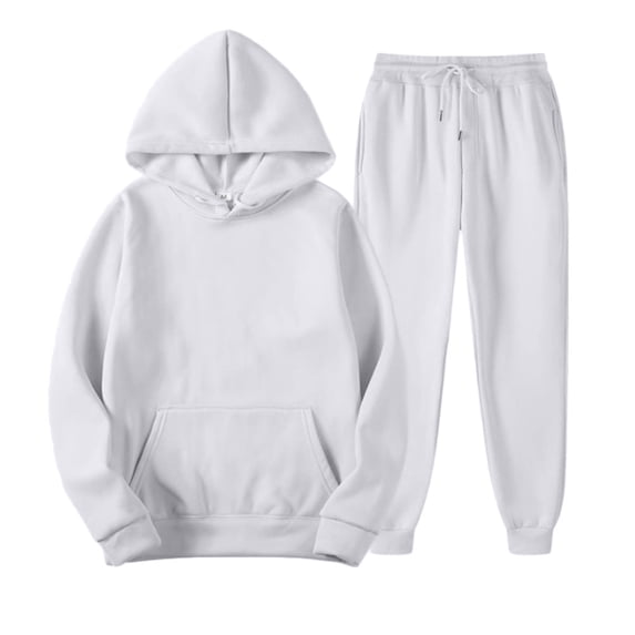 Delconic Unisex Winter Fleece Lined Hoodie and Jogger Set Loose Fit Pullover Hooded Sweatshirt Drawstring Sweatpants Set Light Gray 5XL
