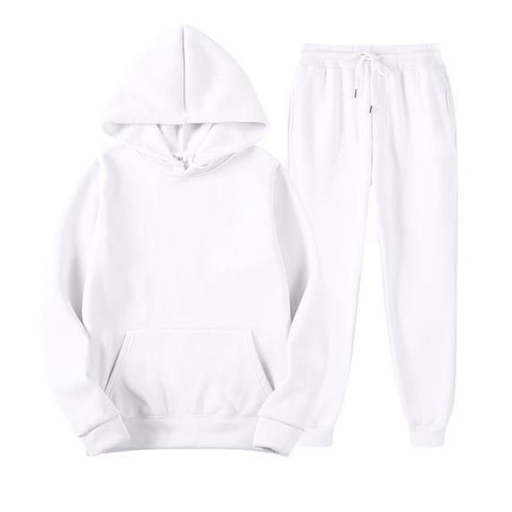 Delconic Unisex Winter Fleece Lined Hoodie and Jogger Set Loose Fit Pullover Hooded Sweatshirt Drawstring Sweatpants Set White 4XL