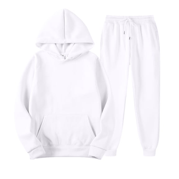 Delconic Unisex Winter Fleece Lined Hoodie and Jogger Set Loose Fit Pullover Hooded Sweatshirt Drawstring Sweatpants Set White M