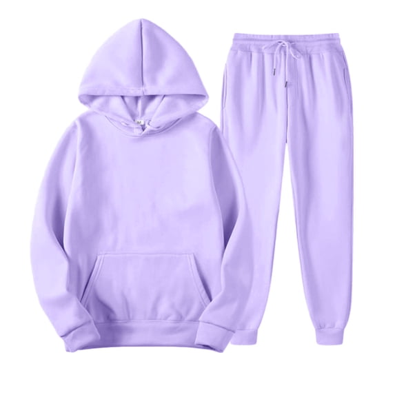 Delconic Unisex Winter Fleece Lined Hoodie and Jogger Set Loose Fit Pullover Hooded Sweatshirt Drawstring Waist Sweatpants Light Purple L