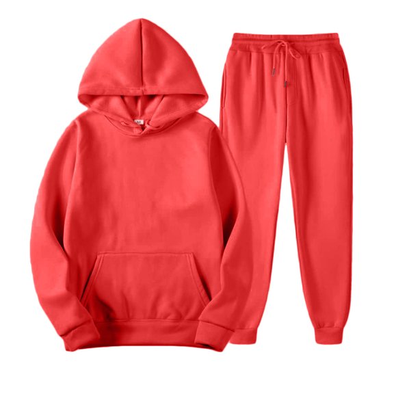 Delconic Unisex Winter Fleece Lined Hoodie and Jogger Set Loose Fit Pullover Hooded Sweatshirt Drawstring Waist Sweatpants Watermelon Red XL