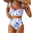 thumbnail image 1 of Delconic Women High Waist Bikini Set with Adjustable Shoulder Straps and Vertical Stripe Pattern Two Piece Swimsuit for Beach Pool, 1 of 4