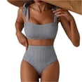 thumbnail image 1 of Delconic Women High Waist Bikini Set with Adjustable Shoulder Straps and Vertical Stripe Pattern Two Piece Swimsuit for Beach Pool, 1 of 4