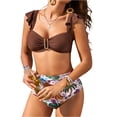 thumbnail image 1 of Delconic Women Ruffle Sleeve Two Piece Bikini Set High Waist Floral Print Swimsuit Flutter Strap Swimwear Top and Bottom, 1 of 6