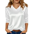 thumbnail image 1 of Delconic Women Silk Satin Tops Cap 3/4 Sleeve Blouse V Neck Shirts Business Casual Outfits White 2XL, 1 of 5