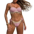 thumbnail image 1 of Delconic Women Two Piece Swimsuit Pleated Bikini Set with Adjustable Straps and Decorative Tassel Trim for Beachwear Swimwear, 1 of 8