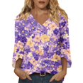 thumbnail image 1 of Delconic Women’s Casual Floral Print V Neck Three Quarter Sleeve Loose Fit Blouse Top for Everyday Wear and Comfortable Style Purple 3XL, 1 of 7