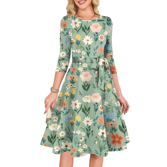 Delconic Women's Cocktail Dresses 3/4 Sleeve Vintage Wedding Guest Dress Army Green E 2XL