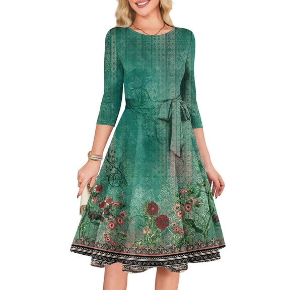 Delconic Women's Cocktail Dresses 3/4 Sleeve Vintage Wedding Guest Dress Green H L