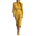 thumbnail image 1 of Delconic Women’s Long Sleeve Polka Dot Print Midi Dress with High Neck Tie Waist and Elegant Vintage Silhouette for Formal Occasions Yellow L, 1 of 4