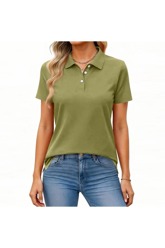 Women's Polos Golf Shirts Short Sleeve UPF 50+ Collared Shirt Quick Dry Tennis Work Athletic Tops Army Green S
