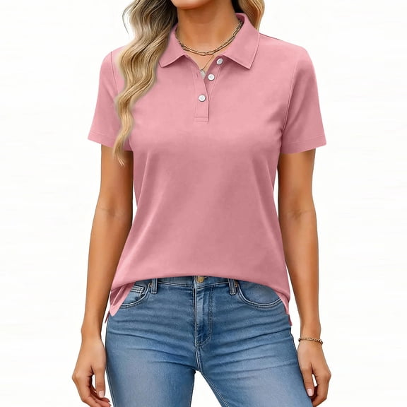 Delconic Women's Polos Golf Shirts Short Sleeve UPF 50+ Collared Shirt Quick Dry Tennis Work Athletic Tops Watermelon Red L