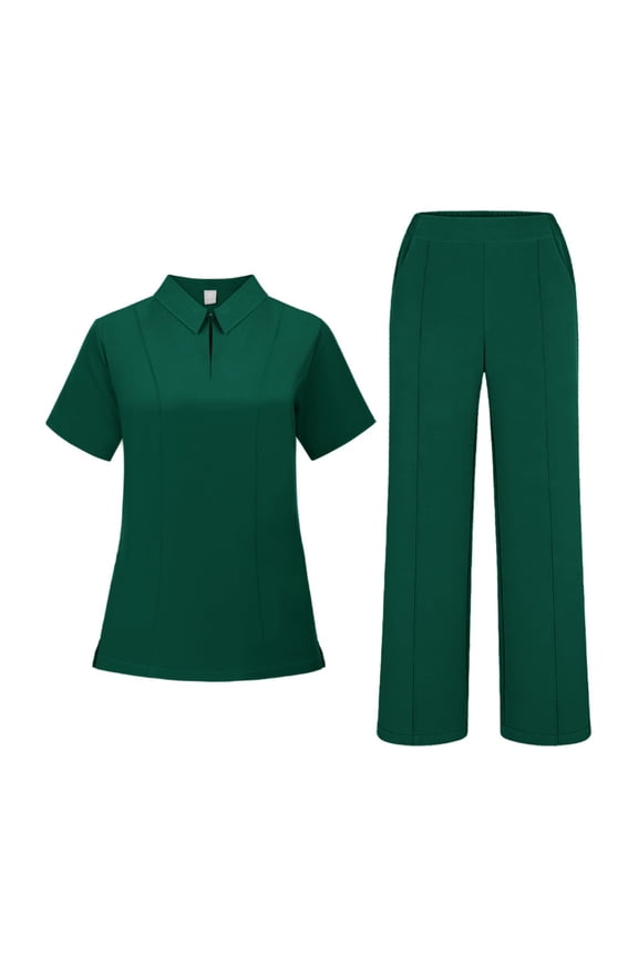 Women's Quick-drying Fabric Uniform Set: Colorcollar Short-sleeved Shirt And Trousers Set For Caregivers And Nurses. Green M