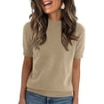 thumbnail image 1 of Delconic Women’s Short Sleeve Crew Neck Knit Top Soft Lightweight Pullover Sweater Ribbed Hem Casual Fit Simple Style Camel L, 1 of 4