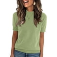 thumbnail image 1 of Delconic Women’s Short Sleeve Crew Neck Knit Top Soft Lightweight Pullover Sweater Ribbed Hem Casual Fit Simple Style Light Green XL, 1 of 4