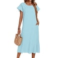thumbnail image 1 of Delconic Women’s Short Sleeve Loose Fit Midi Dress with Crew Neck and Side Pockets Suitable for Casual and Everyday Wear Blue M, 1 of 6