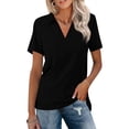 thumbnail image 1 of Delconic Women’s Short Sleeve V Neck Polo Shirt Casual Loose Fit Top with Collar for Daily Wear Office and Outdoor Activities Black S, 1 of 4