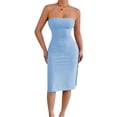 thumbnail image 1 of Delconic Women’s Strapless Bodycon Tube Dress Sleeveless Slim Fit Knee Length Textured Fabric Casual Wear Light Blue XS, 1 of 6