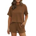 thumbnail image 1 of Delconic Women’s Summer Ribbed Crew Neck Short Sleeve Top and Shorts Set Casual Two Piece Outfits for Daily Wear Lounge Home Brown M, 1 of 2