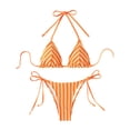 thumbnail image 1 of Delconic Women’s Triangle Bikini Set with Adjustable Halter Top and Tie Side Bottoms Striped Print Two Piece Swimsuit for Beach Pool, 1 of 7