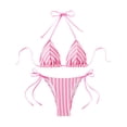 thumbnail image 1 of Delconic Women’s Triangle Bikini Set with Adjustable Halter Top and Tie Side Bottoms Striped Print Two Piece Swimsuit for Beach Pool, 1 of 7
