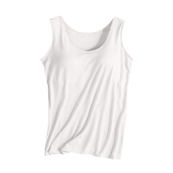 Delconic Womens Camisole Tank Top with Built in Bra Padded Sleeveless Base Layer Innerwear Stretch Scoop Neck Longline Vest White L