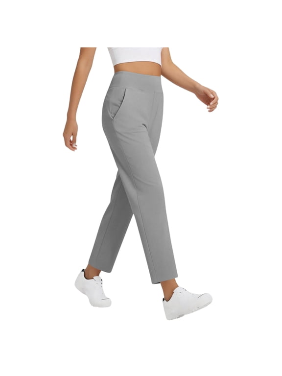 Womens Casual Sport Pants High Waisted Straight Leg Ankle Length Pull On Trousers with Side Pockets No Back Pockets Gray L