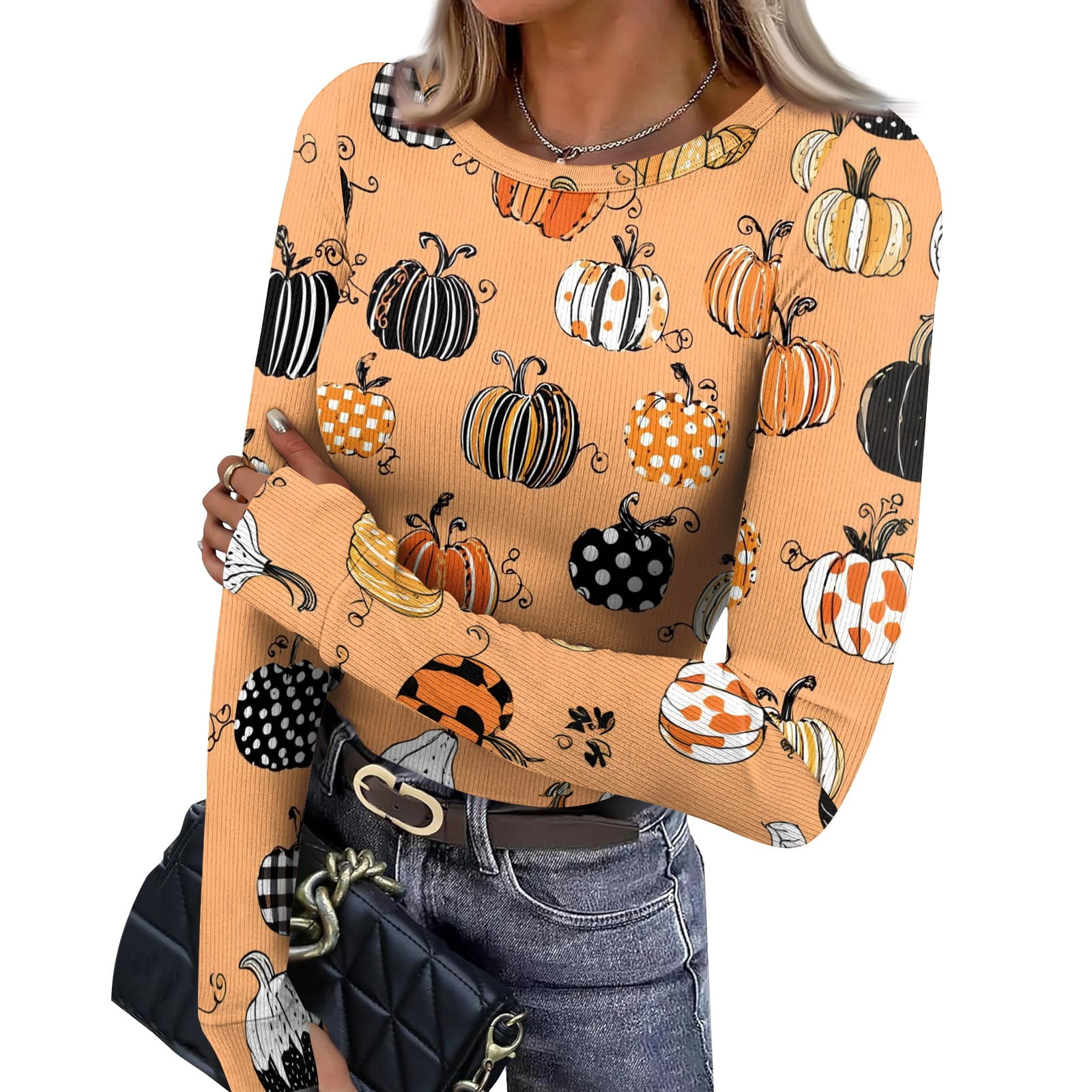 Delconic Womens Fitted Base Layer T Shirt Halloween Print Crew Neck ...