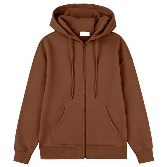 Delconic Womens Fleece Lined Zip Up Hoodie Long Sleeve Drawstring Hooded Sweatshirt Loose Fit Casual Jacket Outerwear Coffee L