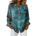 thumbnail image 1 of Delconic Womens Halloween Print Button Down Shirt Long Sleeve Casual Regular Fit Collared Blouse Floral Ghost Pattern Top Blue XL, 1 of 7